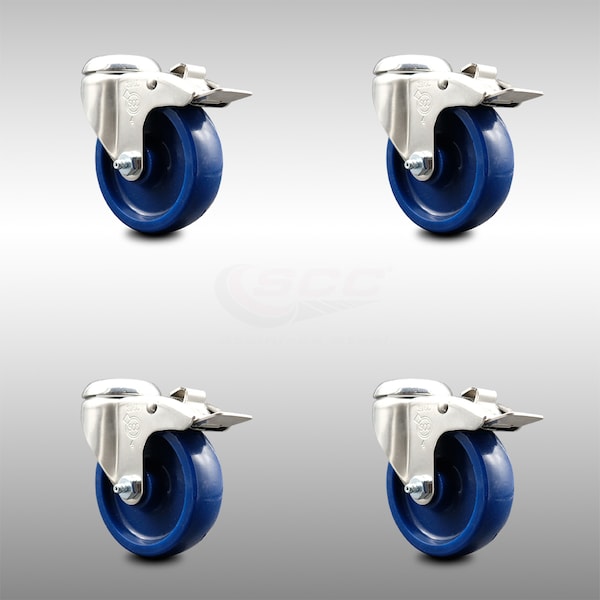 Service Caster 4 Inch 316SS Solid Polyurethane Swivel Bolt Hole Caster Set with Lock Brake SCC SCC-SS316BHTTL20S414-SPUS-4 - main